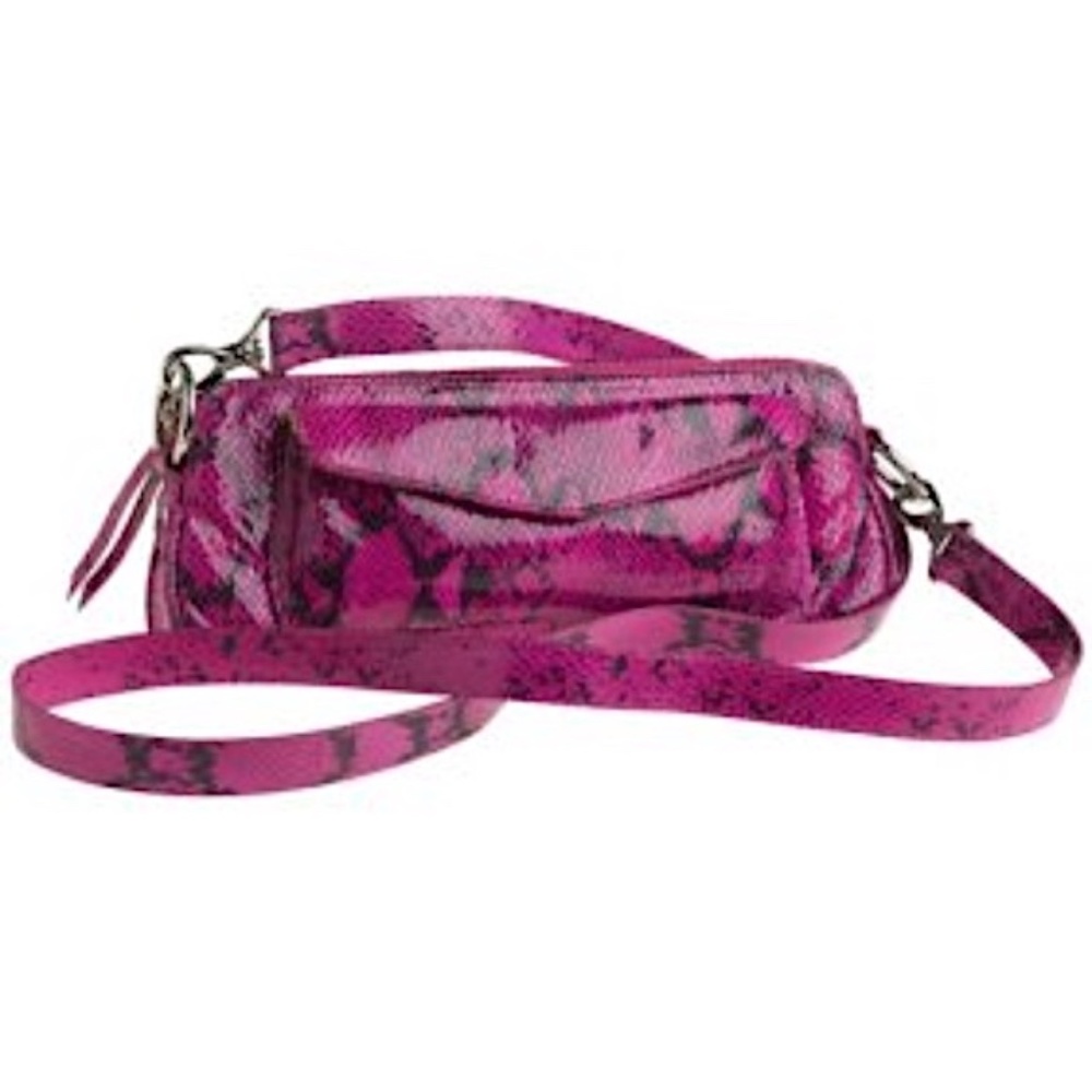 🎉2HP🎉 LATICO Raven Leather Snake Clutch CrossBody Handbag Hot Pink Magenta NWT - Picture 11 of 15